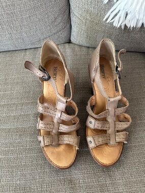 Born Taupe Strappy Block Heel Sandals